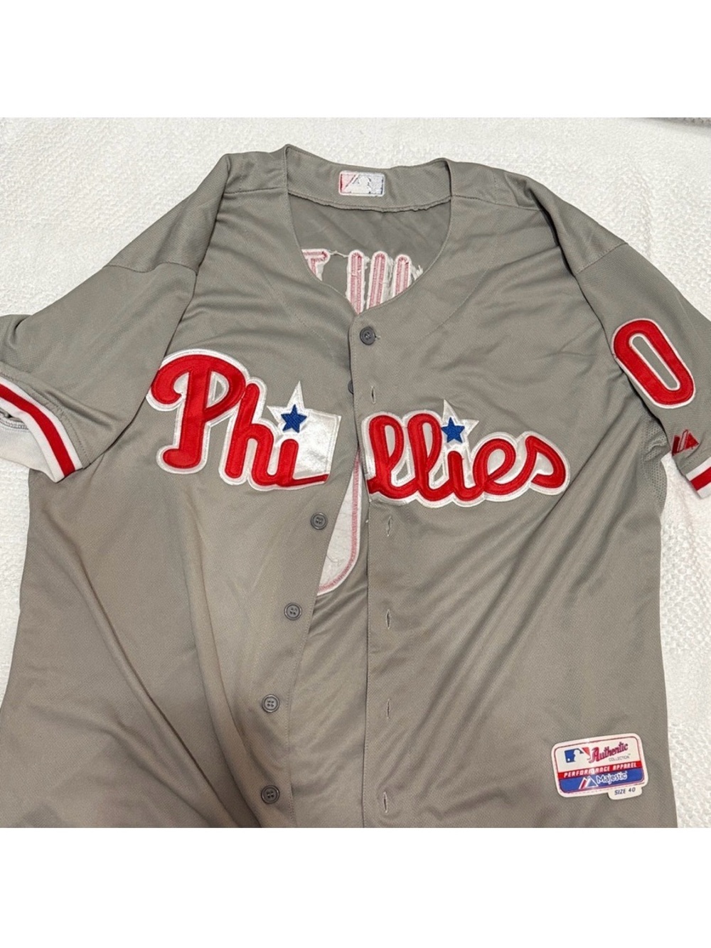 Phillies throwback Darren Daulton baseball jersey #10 grey size 40 embroidered